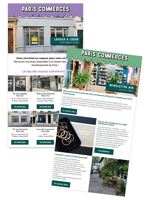 Exemple de newsletters Paris Commerces